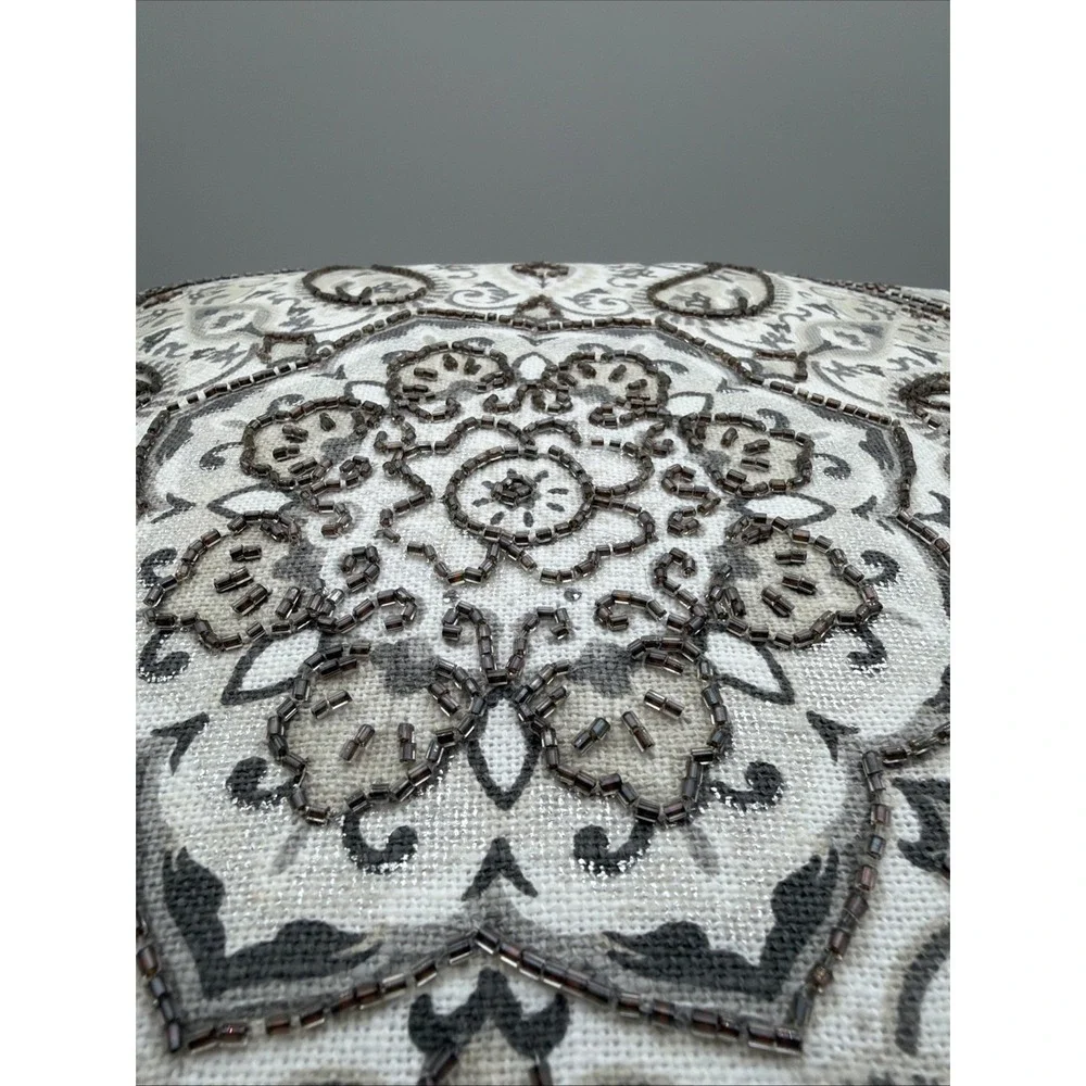 Set of 3 Beaded Medallion Decorative Pillows 18x18 Gray Ivory Paisley*